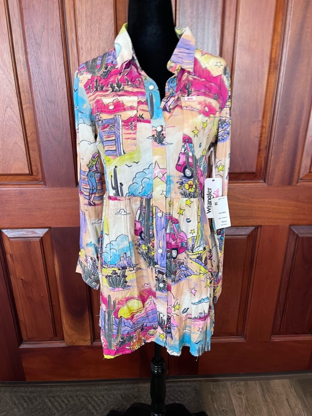 Wrangler X Barbie Girls Western Cowboy Rodeo Dress Pearl Snap Rainbow Sz XL New - Picture 4 of 12